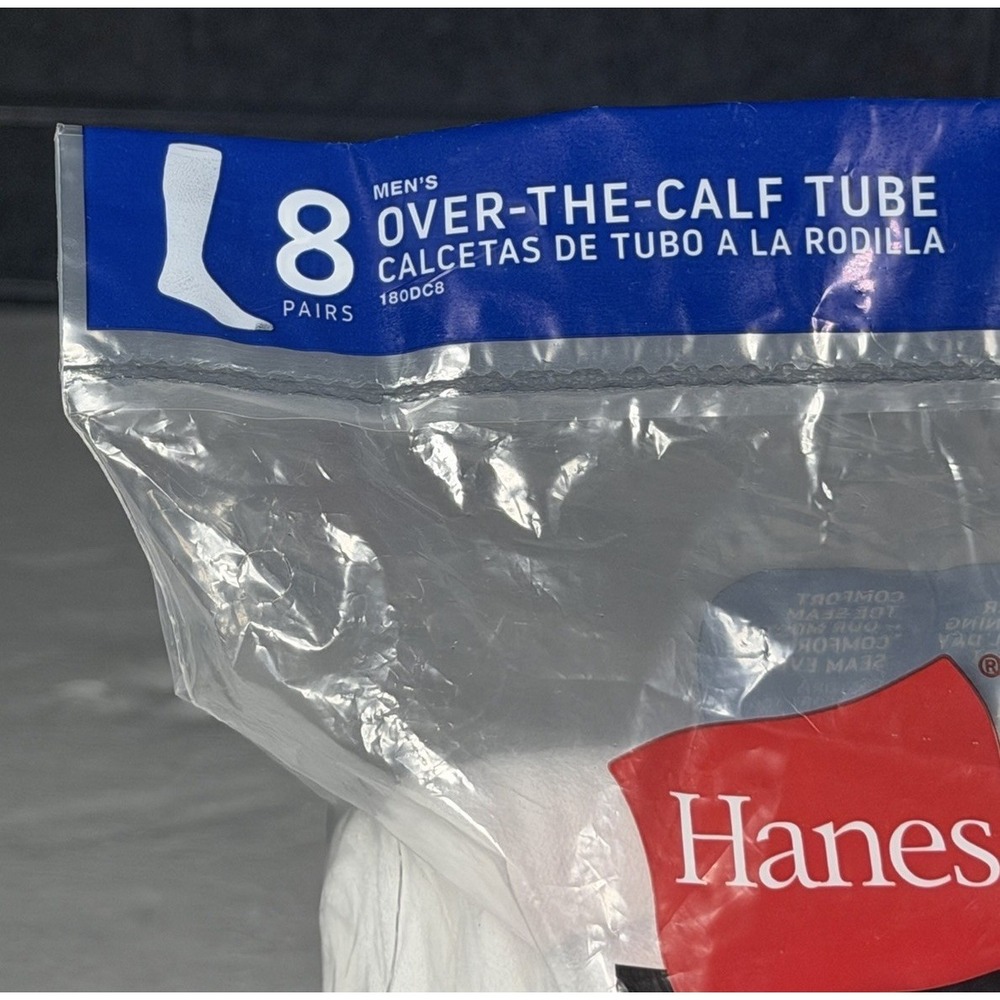 Hanes ~ 8-Pair White Over The Calf Tube Socks Cotton Blend Cushioned ~ Size 6-12 - Picture 6 of 12